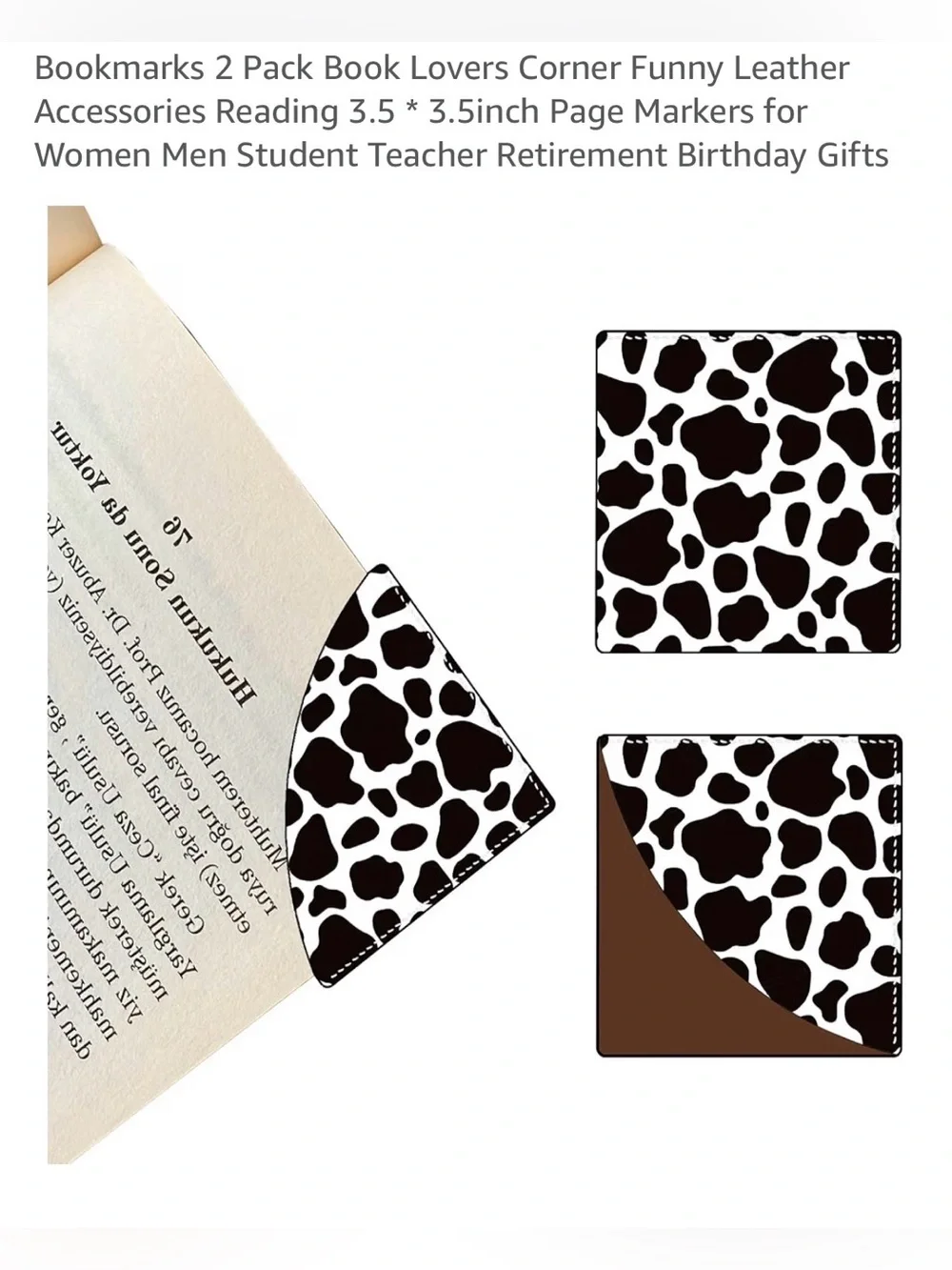 Black & White Cow Print Corner Bookmarks - 2 Pack
